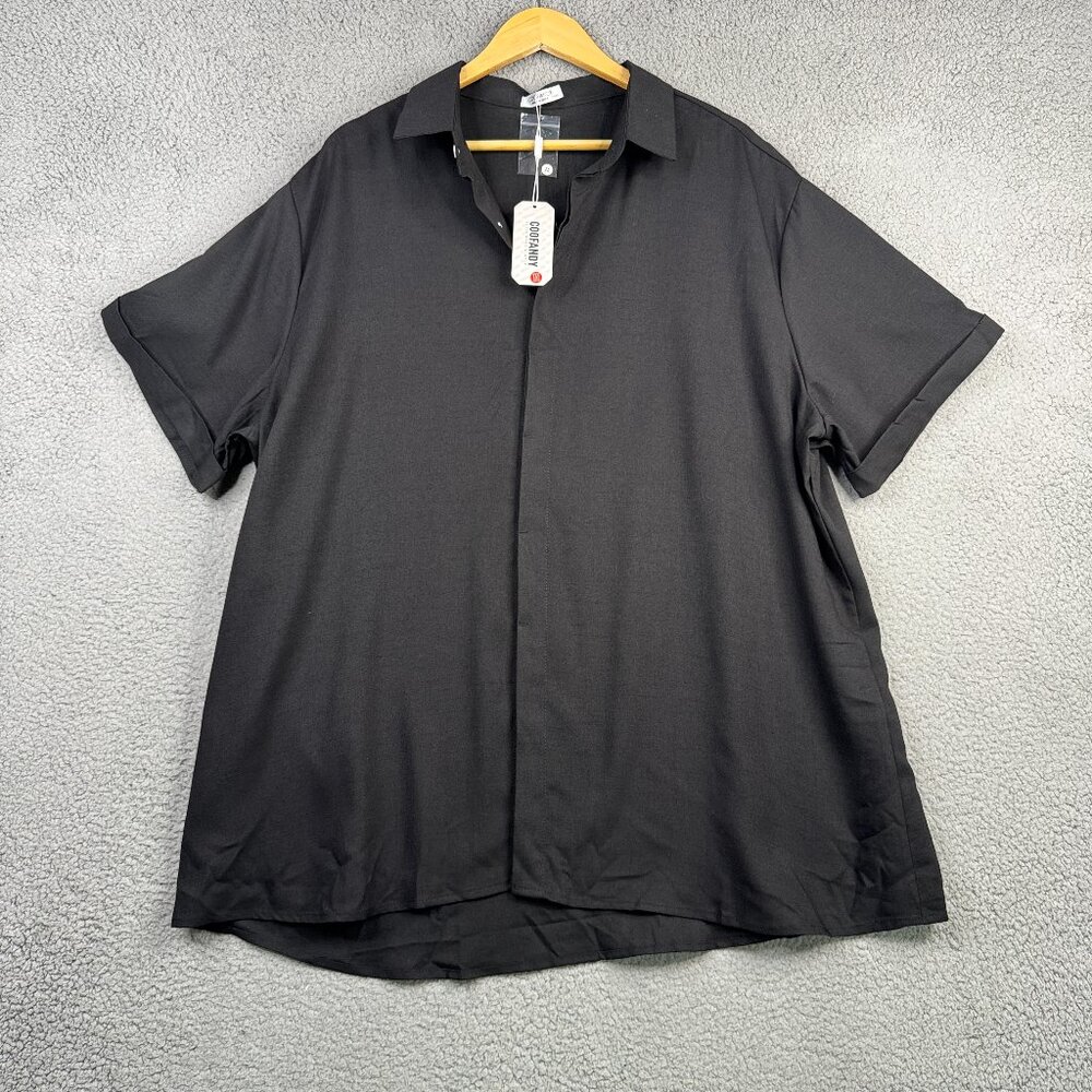 Coofandy Shirt Mens Size 3XL Black Linen Blend Button Down Slim Fit SS NWT